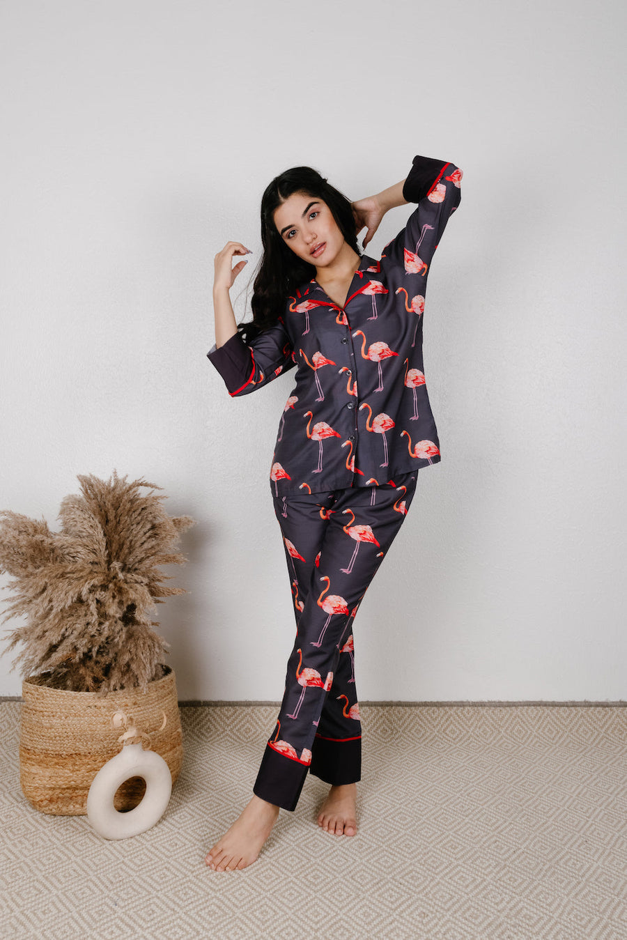 Buy Flamingo & Dots Button Down Cotton Rayon Pyjama Set-(1-2) Pink at  Amazon.in